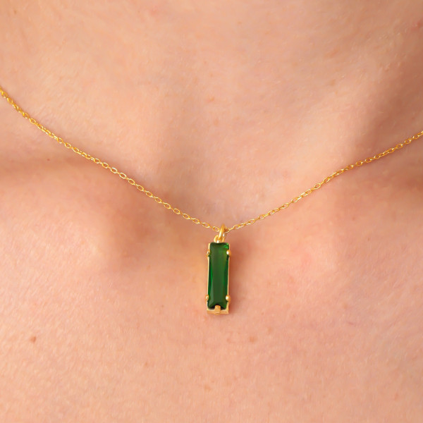 Gold Filled May Birthstone Emerald Choker Necklace - Dainty Green Emerald Beaded Long Pendant Gift for Her