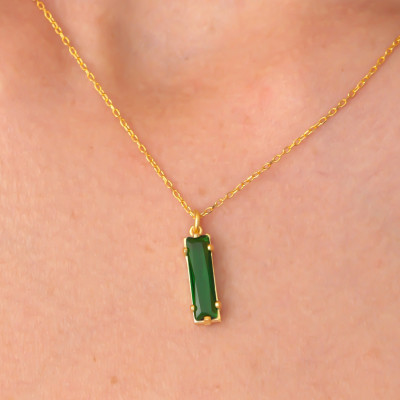 Gold Filled Green Emerald Bar Necklace - May Birthstone Jewelry - Gemstone Choker Pendant