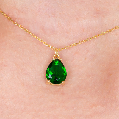 Emerald Green Beaded Teardrop Choker Necklace - May Birthstone Jewelry Bridesmaid Gift