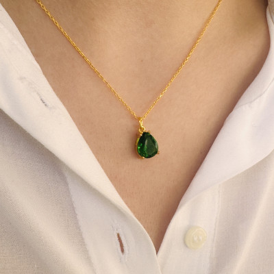 Emerald Green Beaded Teardrop Choker Necklace - May Birthstone Jewelry Bridesmaid Gift