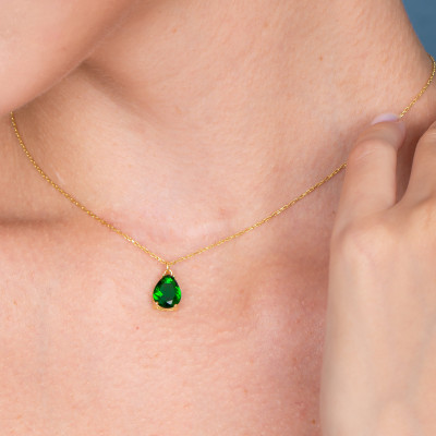 Emerald Green Beaded Teardrop Choker Necklace - May Birthstone Jewelry Bridesmaid Gift