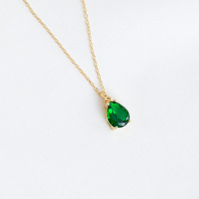 Emerald Green Beaded Teardrop Choker Necklace - May Birthstone Jewelry Bridesmaid Gift