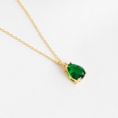 Emerald Green Beaded Teardrop Choker Necklace - May Birthstone Jewelry Bridesmaid Gift