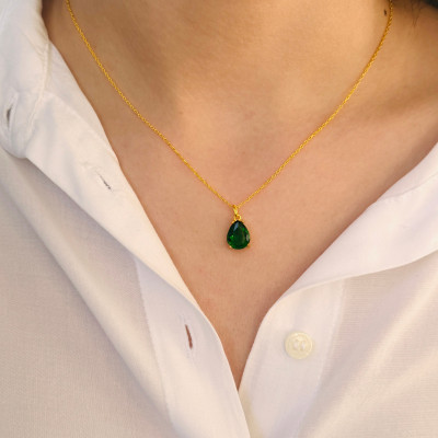 Emerald Green Beaded Teardrop Choker Necklace - May Birthstone Jewelry Bridesmaid Gift