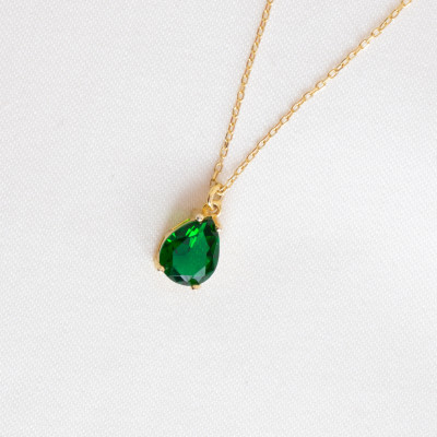 Emerald Green Beaded Teardrop Choker Necklace - May Birthstone Jewelry Bridesmaid Gift