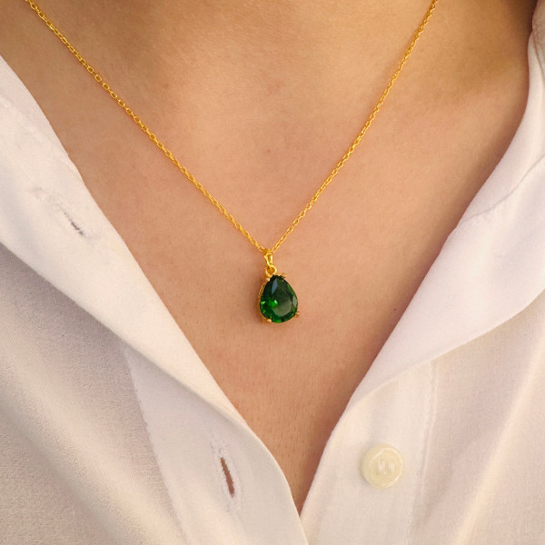 Emerald Green Choker Necklace for Women - May Birthstone Dainty Gift - Long Emerald Necklace