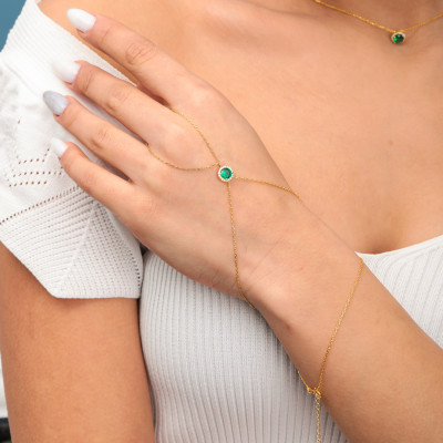 Emerald Green Dainty Hand Bracelet Chain, May Birthstone Jewelry Gift for Women, Emerald Bracelet