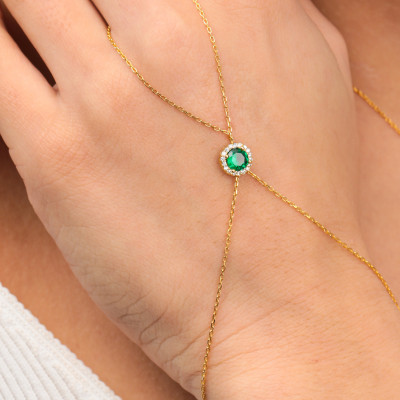 Emerald Green Dainty Hand Bracelet Chain, May Birthstone Jewelry Gift for Women, Emerald Bracelet