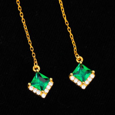 Emerald Green Geometric Jewelry Set - Necklace & Earrings for May Birthdays