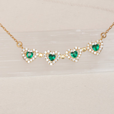 Emerald Heart CZ Choker Necklace - Dainty Magnetic Clover Good Luck Gift for Mom