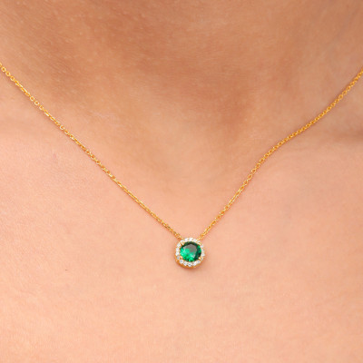 Emerald and Diamond Jewelry Set - May Birthstone Necklace & Bracelet Gift for Mom