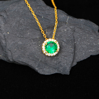 Emerald and Diamond Jewelry Set - May Birthstone Necklace & Bracelet Gift for Mom