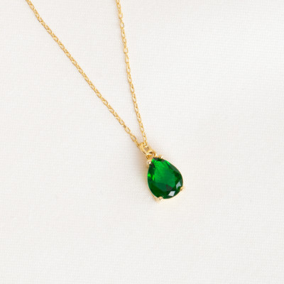 May Birthstone Emerald Pear Choker Necklace - Dainty Green Emerald Bead Drop Necklace Gift for Her