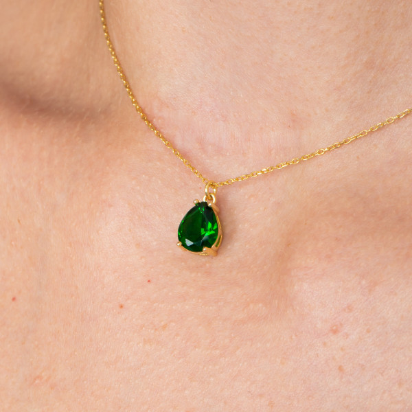 May Birthstone Emerald Pear Choker Necklace - Dainty Green Emerald Bead Drop Necklace Gift for Her