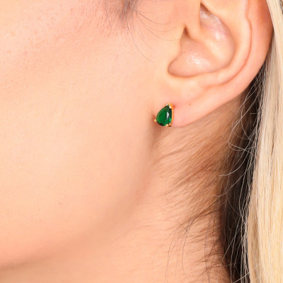 Emerald Teardrop Stud Earrings for Women - Green Dainty Jewelry Gift