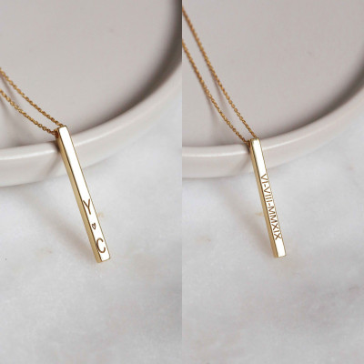 Personalized Sterling Silver Vertical Bar Necklace with Custom Date & Name, Engraved Initial Jewelry, Ideal Gift for Her,