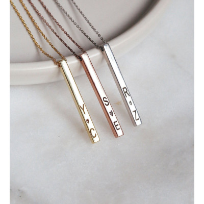 Personalized Sterling Silver Vertical Bar Necklace with Custom Date & Name, Engraved Initial Jewelry, Ideal Gift for Her,