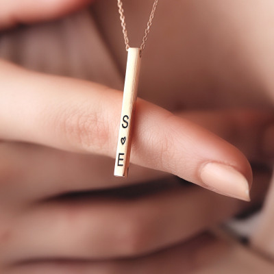 Personalized Sterling Silver Vertical Bar Necklace with Custom Date & Name, Engraved Initial Jewelry, Ideal Gift for Her,