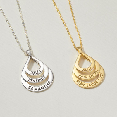 Personalized Gold or Silver Engraved Necklace for Women - Custom Gift for Mom or Grandma