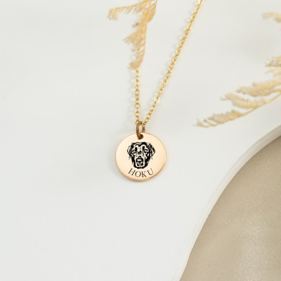 Custom Engraved Pet Portrait Necklace - Dog Cat Memorial Jewelry Gift for Pet Owners