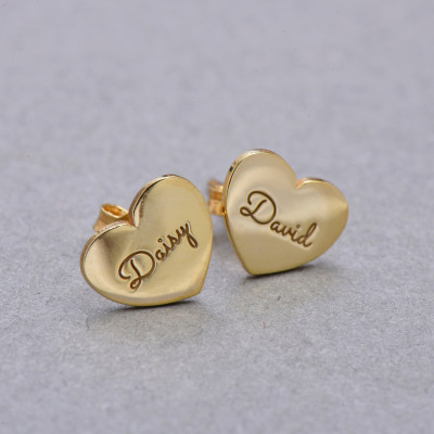 Personalized Engraved Heart Name Silver Earrings - Valentine's Day Gift