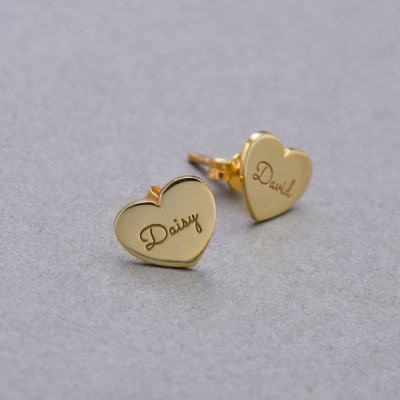 Personalized Engraved Heart Name Silver Earrings - Valentine's Day Gift