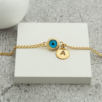 Personalized Gold Filled Evil Eye Anklet, Good Luck Summer Jewelry, Everyday Wear Gift for Her, Sterling Silver