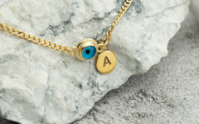 Personalized Gold Filled Evil Eye Anklet | Summer Style & Protection