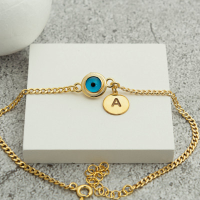 Personalized Gold Filled Evil Eye Anklet, Good Luck Summer Jewelry, Everyday Wear Gift for Her, Sterling Silver