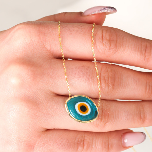 Gold Filled Evil Eye Glass Necklace Sterling Silver Good Luck Choker Necklace Gift for Her