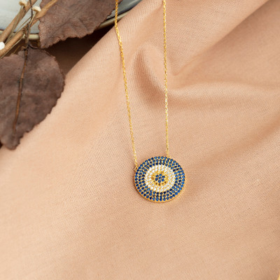 Personalized Gold Evil Eye Necklace, Good Luck Pendant, Mother's Day Gift, Gift for Her