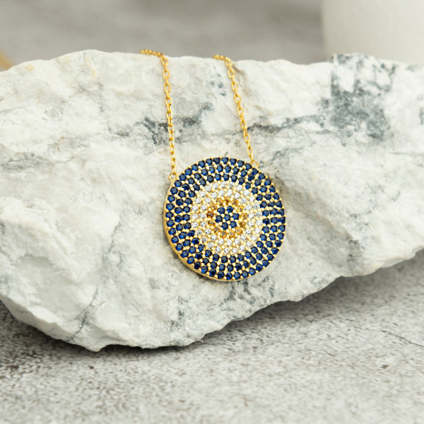 Personalized Gold Evil Eye Necklace, Good Luck Pendant, Mother's Day Gift, Gift for Her