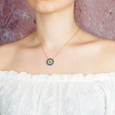 Silver Gold Rose Gold Evil Eye Necklace - Dainty Evil Eye Pendant Choker, Gift for Mom -