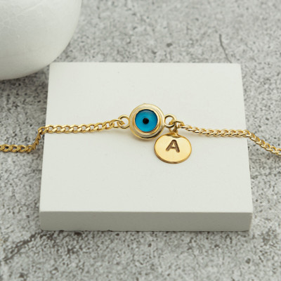 Gold Filled Cuban Chain Evil Eye Bracelet for Men & Women - Personalized Jewelry Mother's Day Gift