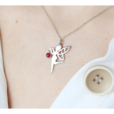 Fairy Birthstone Custom Letter Necklace, Valentine's Day Gift for Her