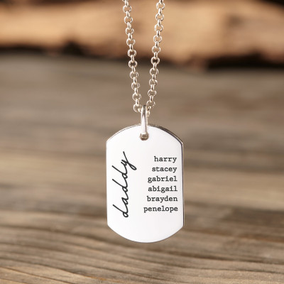Engraved Custom Name Dog Tag Pendant - Personalized Gift for Grandpa, Husband, Dad - Birthday, Anniversary, Father's Day