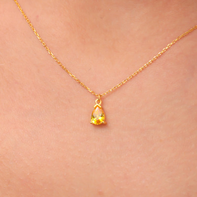 14k Gold Pear Citrine Drop Necklace - November Birthstone Jewelry Christmas Gift