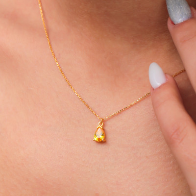 14k Gold Pear Citrine Drop Necklace - November Birthstone Jewelry Christmas Gift