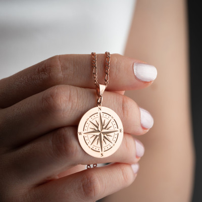 Men's Gold & Silver Compass Necklace Pendant - Nautical Adventurer Coordinate Jewelry Gifts for Travelers