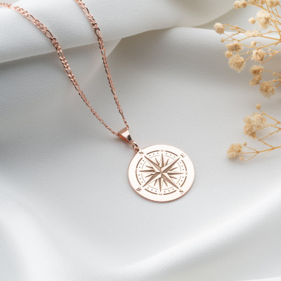 Men's Gold & Silver Compass Necklace Pendant - Nautical Adventurer Coordinate Jewelry Gifts for Travelers