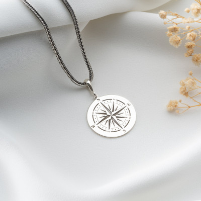 Men's Gold & Silver Compass Necklace Pendant - Nautical Adventurer Coordinate Jewelry Gifts for Travelers