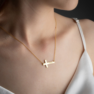 Women's Personalized Cross Necklace - Silver, Rose Gold, Dainty, Engraved Crucifix Pendant - Christmas Gifts