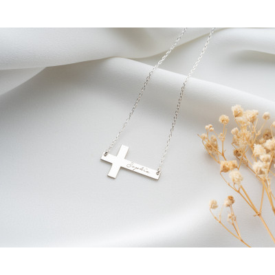 Women's Personalized Cross Necklace - Silver, Rose Gold, Dainty, Engraved Crucifix Pendant - Christmas Gifts