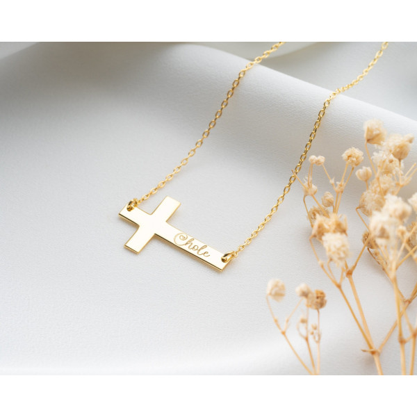 Women's Personalized Cross Necklace - Silver, Rose Gold, Dainty, Engraved Crucifix Pendant - Christmas Gifts