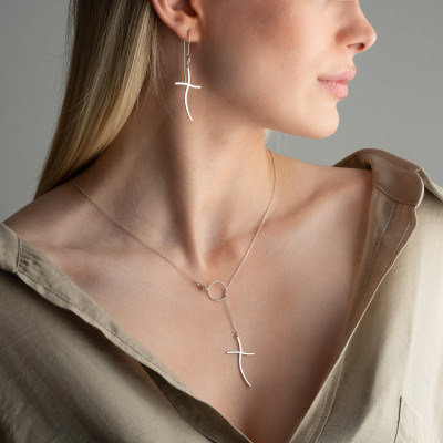 Women's Elegant Silver Dainty Cross Necklace - Christmas Gift Cross and Circle Pendant