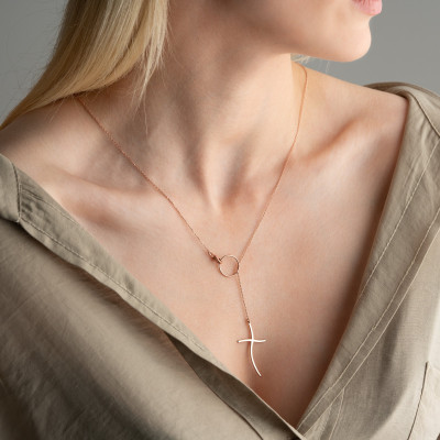 Women's Elegant Silver Dainty Cross Necklace - Christmas Gift Cross and Circle Pendant