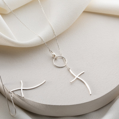 Women's Elegant Silver Dainty Cross Necklace - Christmas Gift Cross and Circle Pendant