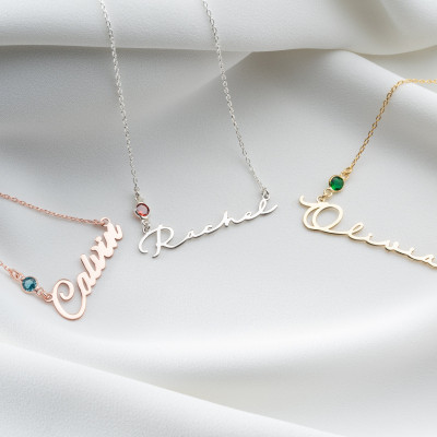 Personalized Silver Name Necklace with December Birthstone Citrine for Girlfriend - Custom Layered Jewelry