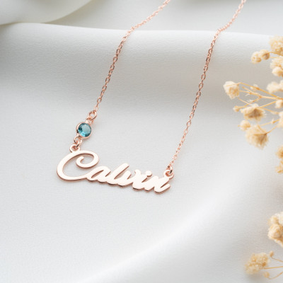 Personalized Silver Name Necklace with December Birthstone Citrine for Girlfriend - Custom Layered Jewelry