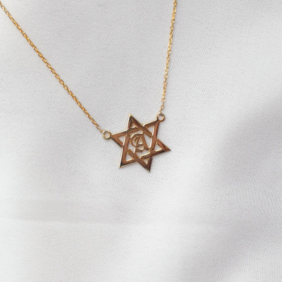 14k Gold Star of David Necklace, Personalized Magen David Initial Choker, Hanukkah Gift,